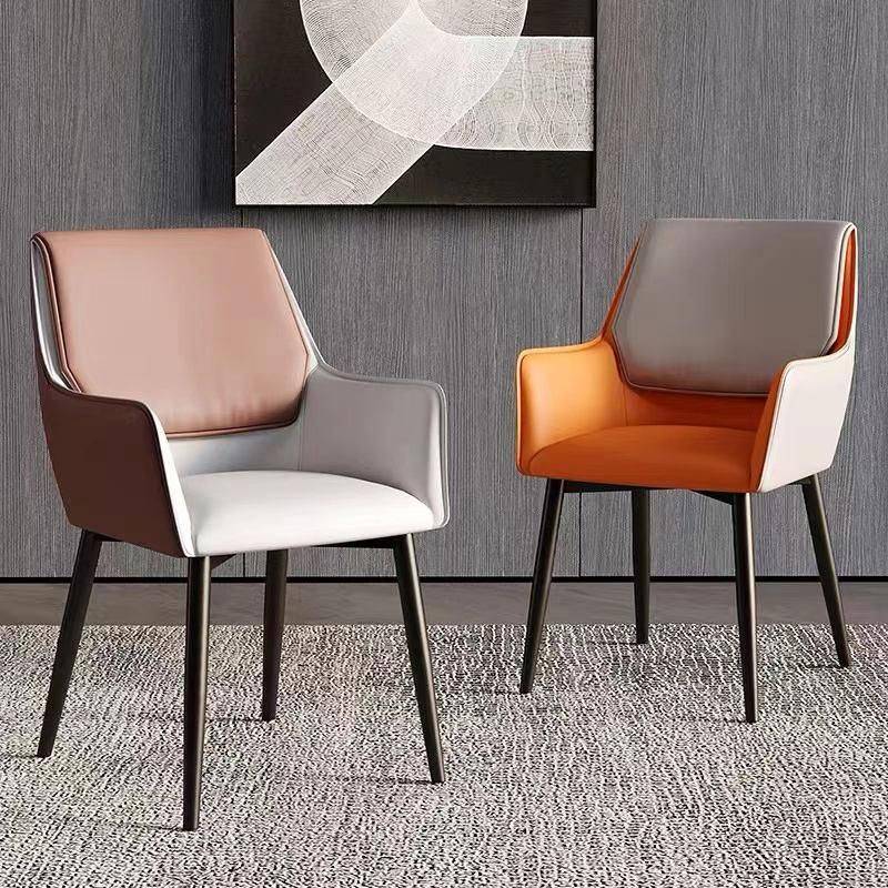 View of Luxury Minimalist Modern Dining Chair with Armrests - Ergonomic PU ...