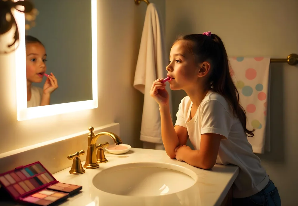 bathroom vanity with mirror and lights